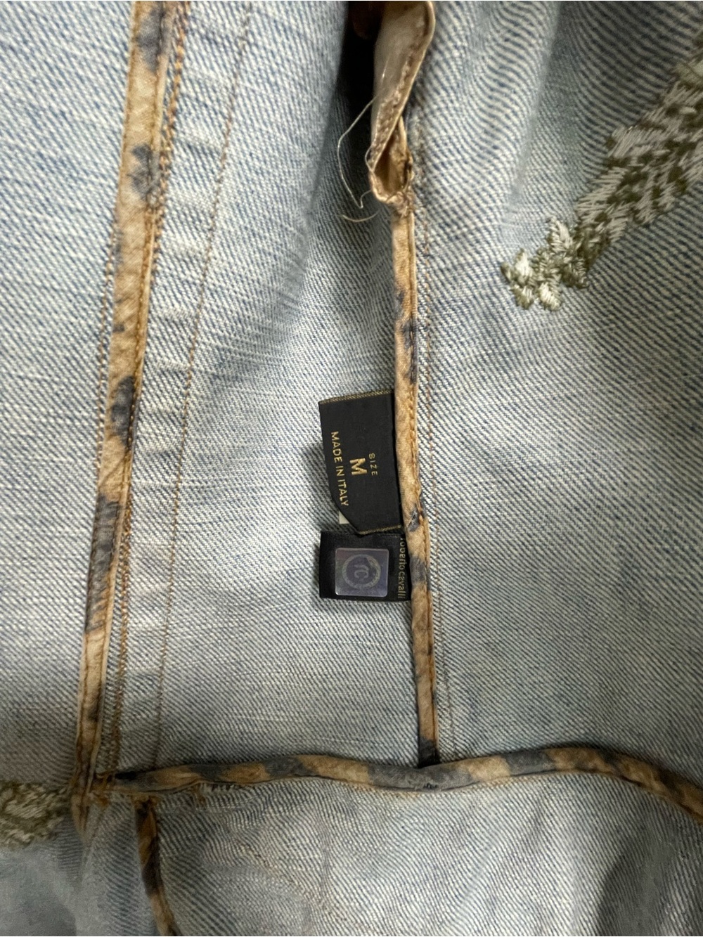 Roberto Cavalli Embroidered Blue Denim Coat with Leopard Lining vintage - Picture 5 of 11